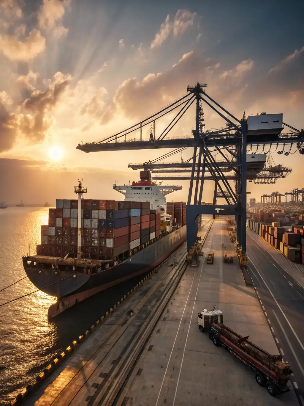 Two shipping containers, one 20ft and one 40ft, side by side on a dock, with clear size markings and Team Rate Shipping branding visible.